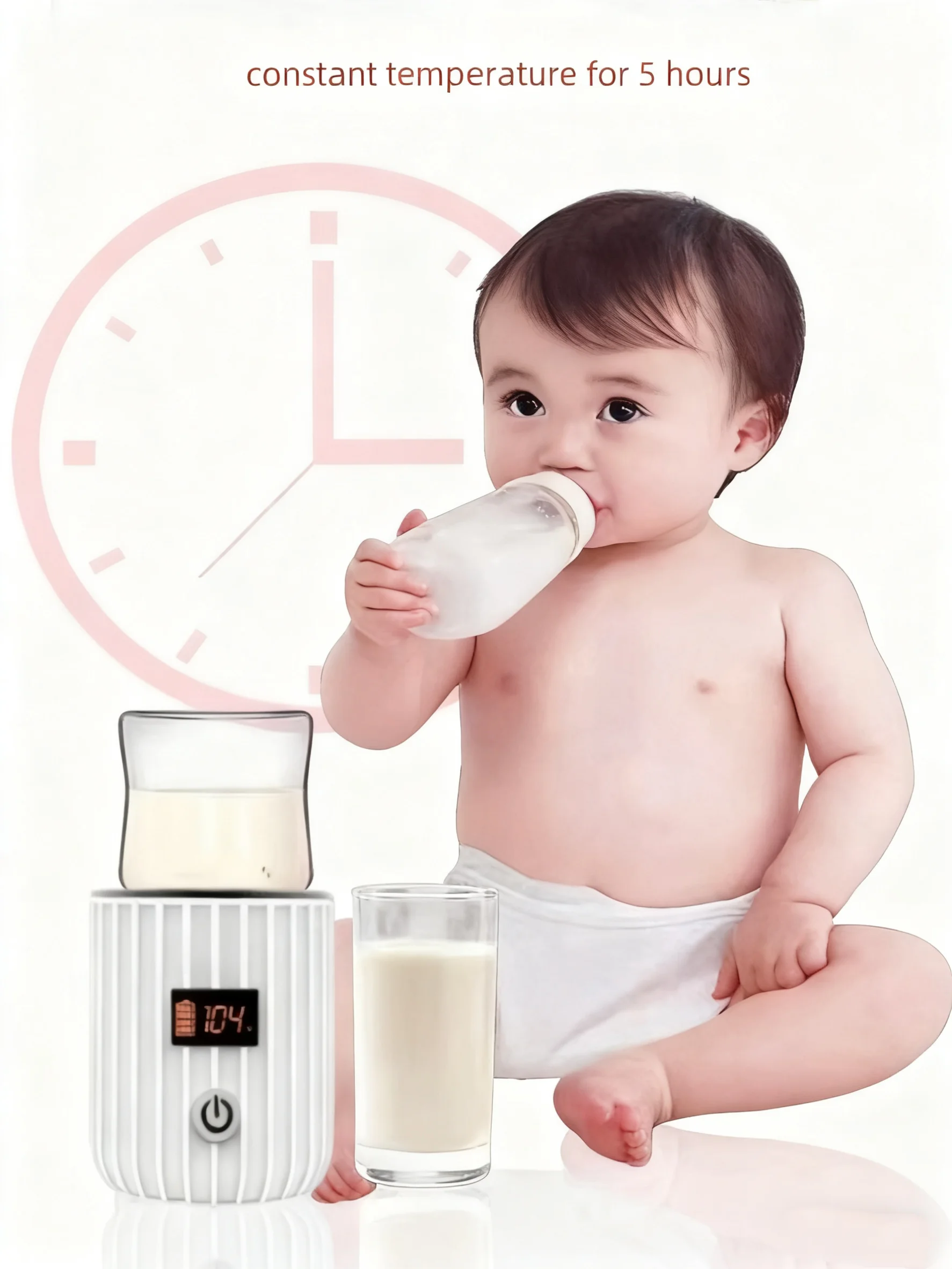 Pemanas Botol Susu Bayi Portabel Nirkabel, Penghangat & Pencair Susu, 4 Tingkat, Baterai Internal 6000mAh