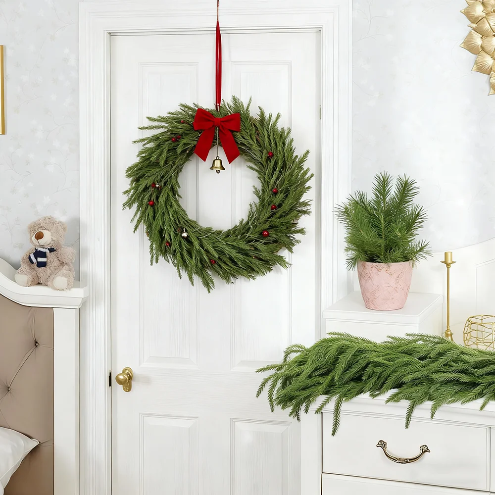 6 قطع من فروع الصنوبر نورفولك لعيد الميلاد، سيقان عيد الميلاد الاصطناعية من خشب نورفولك، خضراء عيد الميلاد الصناعية