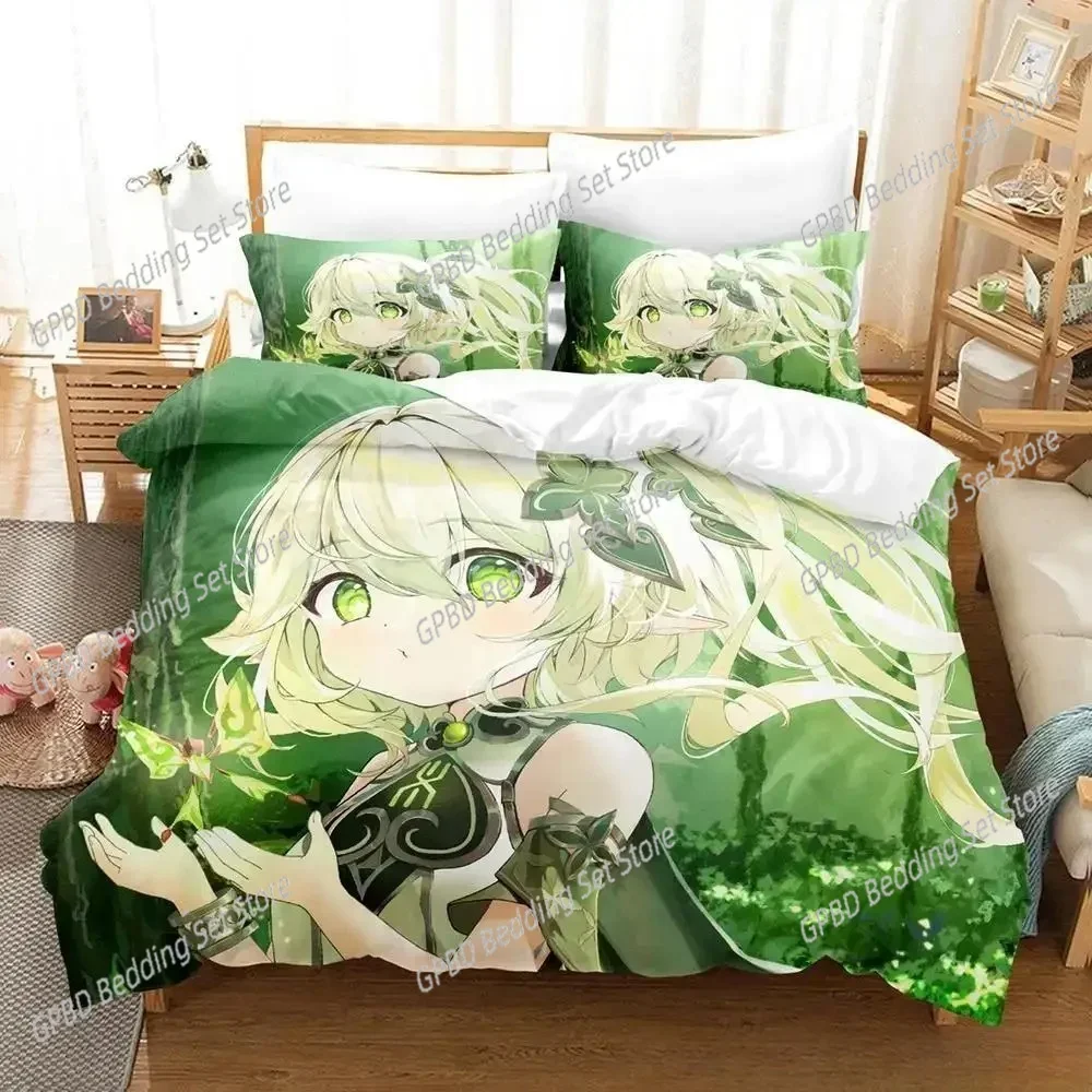Kawaii Girls Game Nahida Genshin Impact Comfortable Duvet Cover Pillowcase Bedding Set Children Bedroom Decoration Home Textile