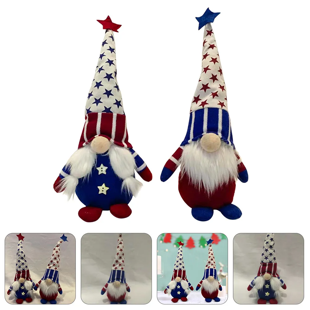 

2Pcs Gnome for Independence Day Decor Desktop Party Theme Ornaments Cotton Soft Figurines No Face