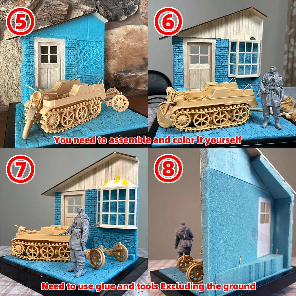 Architektonisches Bau-Diorama: Einfamilienhaus, Bungalow, Ländliches Wohnhaus - Miniaturmodellbausatz im Maßstab 1/16 – Detail 2