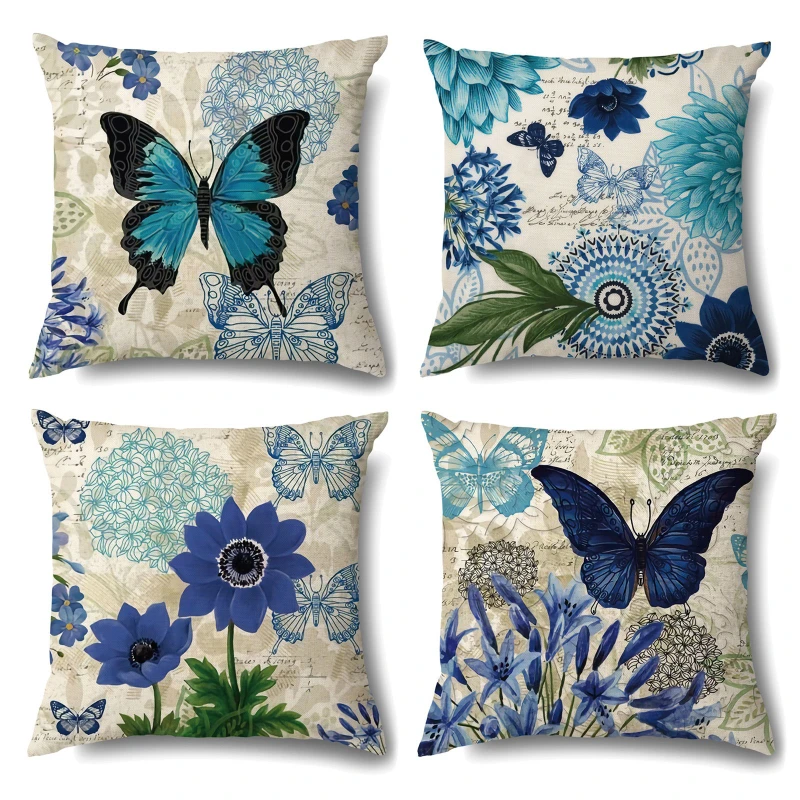 Linen hand-painted tropical plant pillow geometric backrest super soft sofa pillowcase