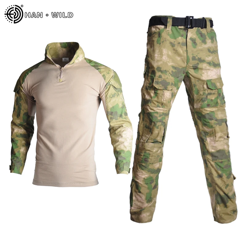 Outdoor Uniform Combat Shirt + Pants Men With Pads Airsoft Paintball Tactical Ghillie Suits Camo Hunting Clothes Wear-resistant