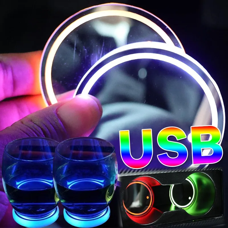 

Перезаряжаемая светодиодная подставка для стаканов с 7-цветной подсветкой, многоцветная LED-подсветка для автомобиля, аксессуары для декора салона автомобиля