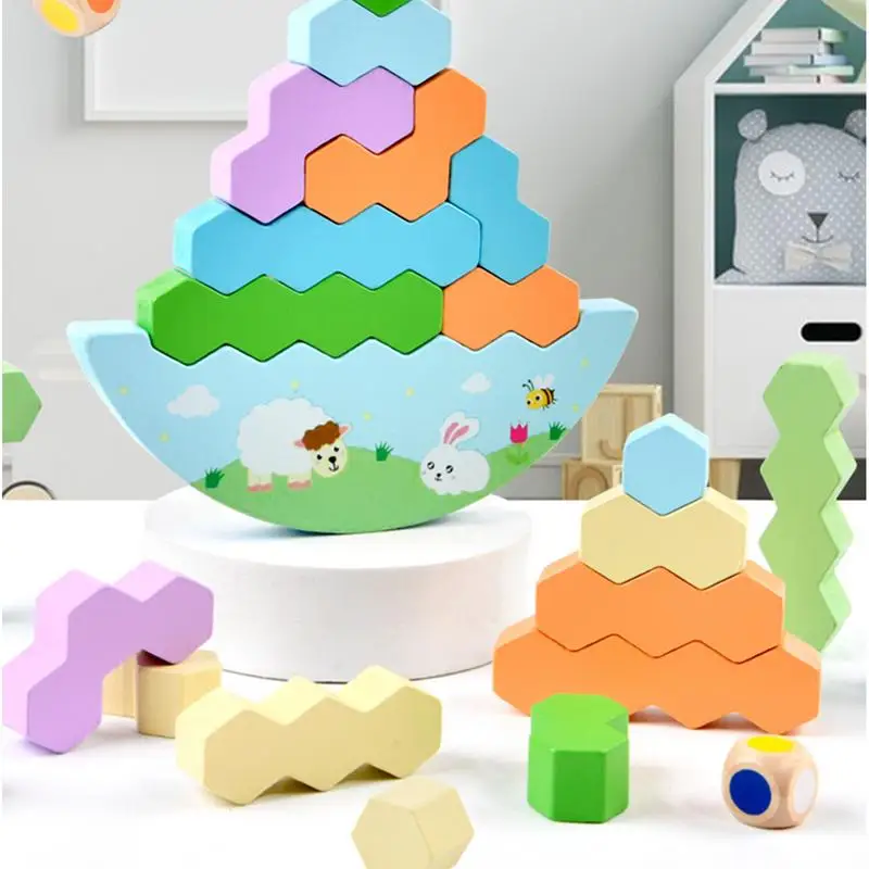 Juguetes apilables de equilibrio de madera, juego de bloques de construcción, juego de bloques de apilamiento de equilibrio de torre, juegos de mesa, juguete de bloques de construcción familiares para