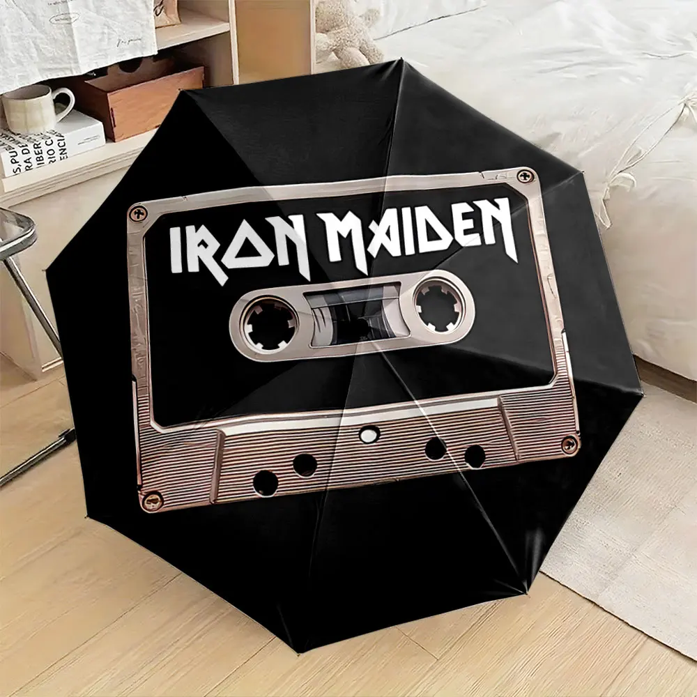 Retro Cassette with Iron Maiden Design Umbrella Compact Fashion Folding Umbrella for Daily Use, Christmas Gift