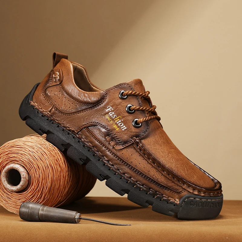 2026 New Walking Sports Leather Waterproof Casual Sports Shoes Non-slip Shock Absorption Running Shoes Men's