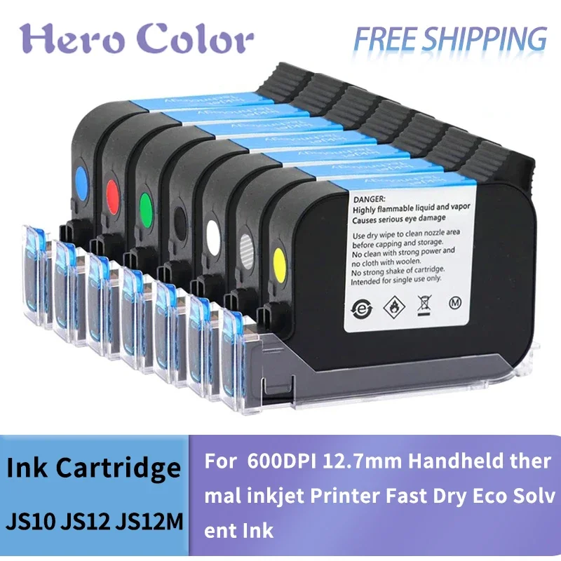 JS12 Ink Cartridge Replacement 1PCS JS12 JS12M JS12(M) 600DPI 12.7mm Handheld thermal inkjet Printer Fast Dry Eco Solvent Ink