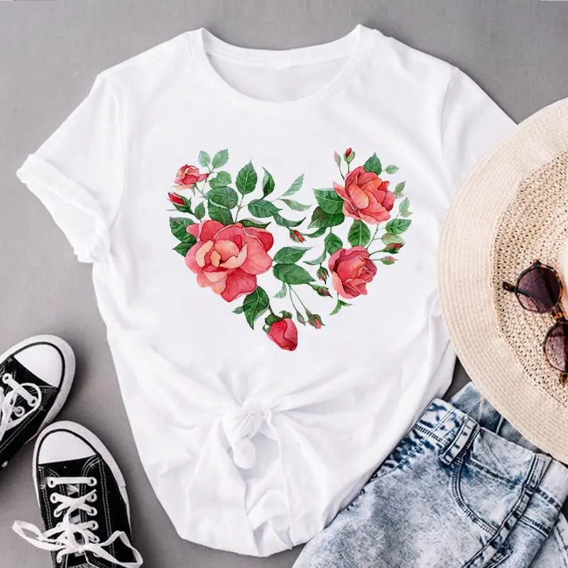 

Women Love Letter Sweet 2024 Short Sleeve Clothes Print Tops Fashion Lady Tees Female O-neck Summer Tshirt Graphic T-Shirt