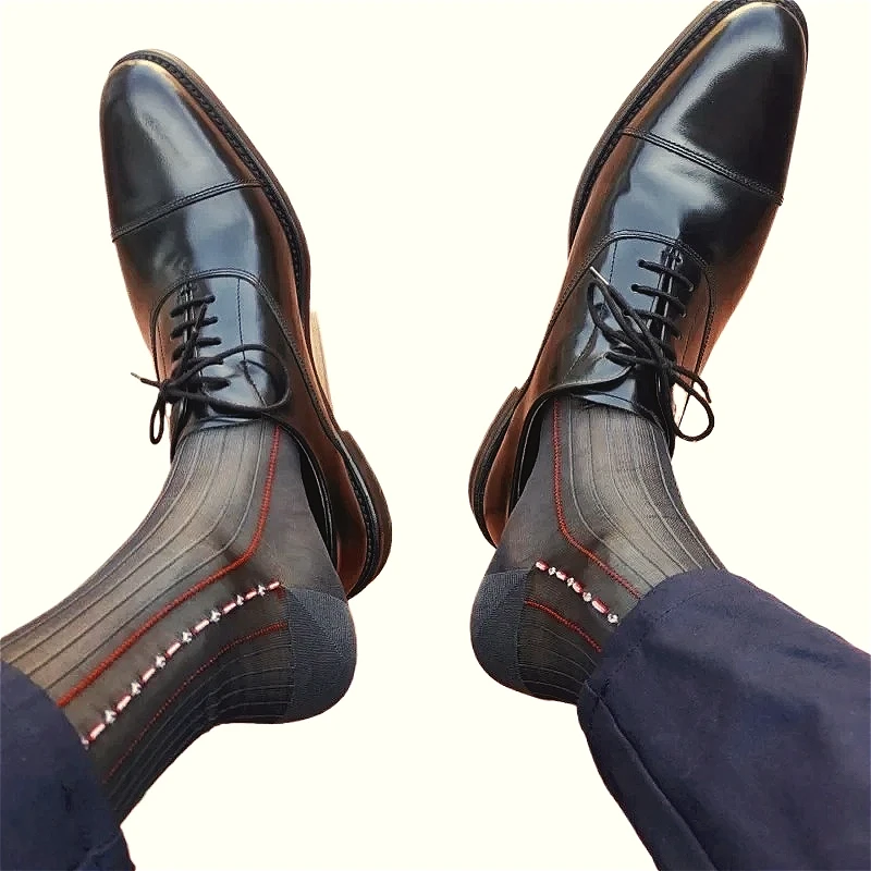 

Жаккардовые мужские носки, модные полосатые деловые классические носки для мужчин, деловые чулки, прозрачные мягкие клубные носки, мужские носки