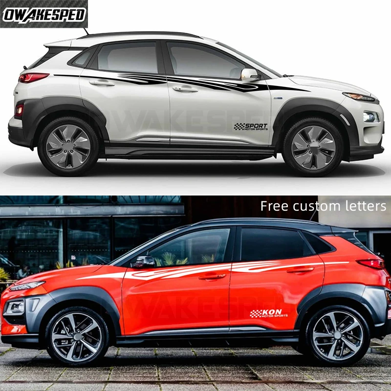 4Pcs/Set For Hyundai KONA Car Sport Stripes Styling Waist Line Decor Sticker Auto Body Door Both Side Vinyl Decal Accessories