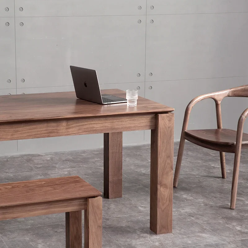 Black walnut solid wood dining table retractable tenon and mortise rectangular light luxury workbench simple desk