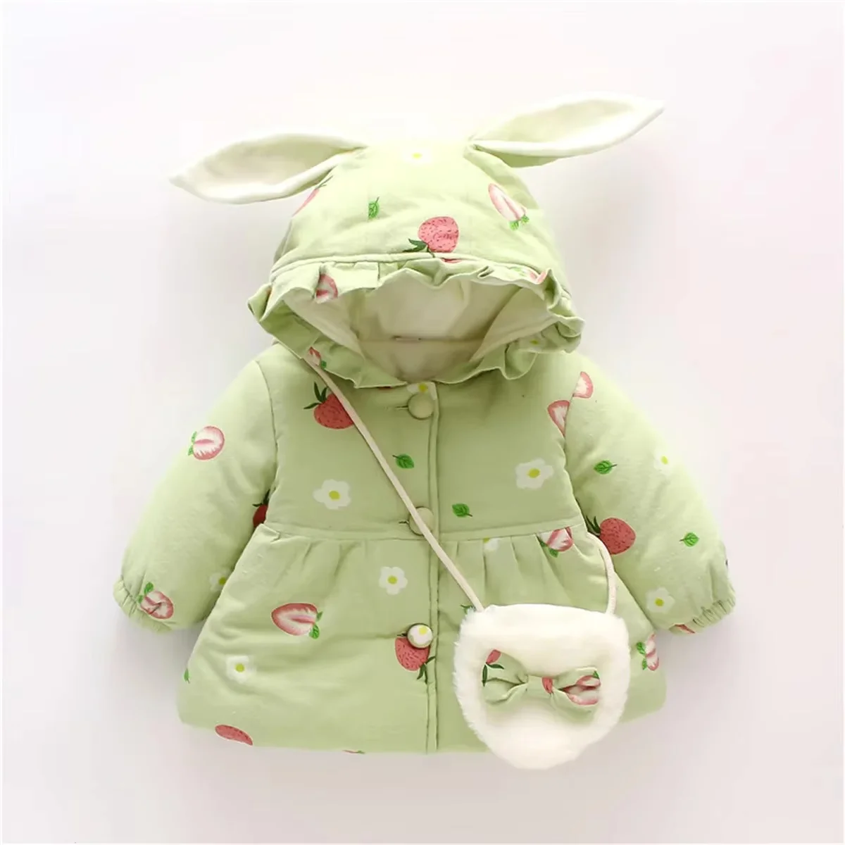 Baby Mädchen Jacke Winter Baumwolle Obst Mit Kapuze Ohren Langarm Baby Mädchen Tops Cartoon Nette Plüsch Mädchen Jacke Baby Kleidung