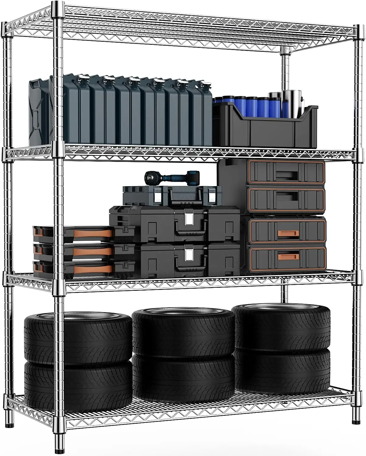 Despensa, almacén, sala de utilidad para sótano, estante de almacenamiento de metal, organizador de estantes, cromado de 4 niveles, 23,6" de profundidad x 53,2" de ancho x 70,4" de alto