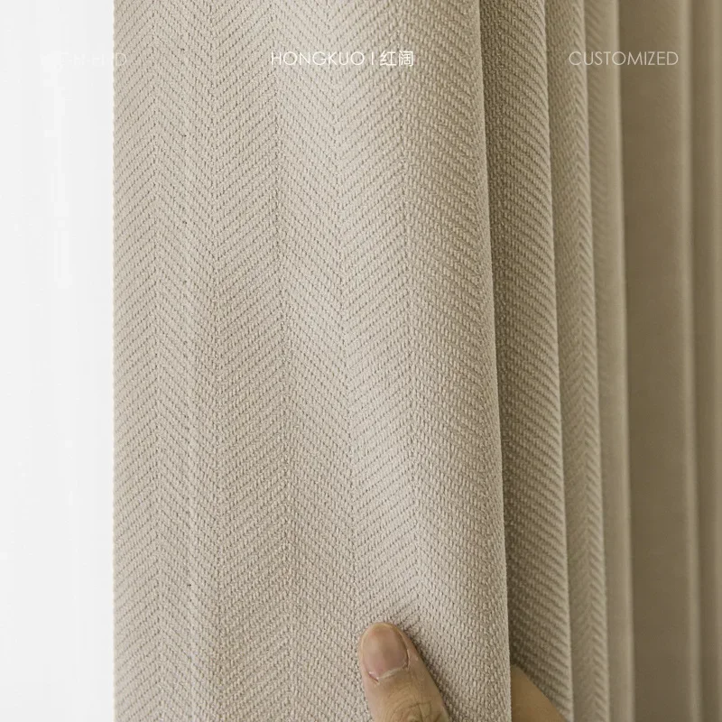 Chenille Herringbone Luxury Curtain for Living Room Simple French 90% Blackout Bedroom Fabric Wholesale Elegant Custom Window