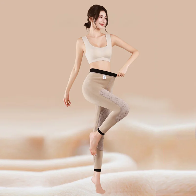 Wool Warm Women Thermal Leggings High Elastic Comfortable Fleece Knee Pads Pants Cold Resistant Soft Underwear Elastic Trousers