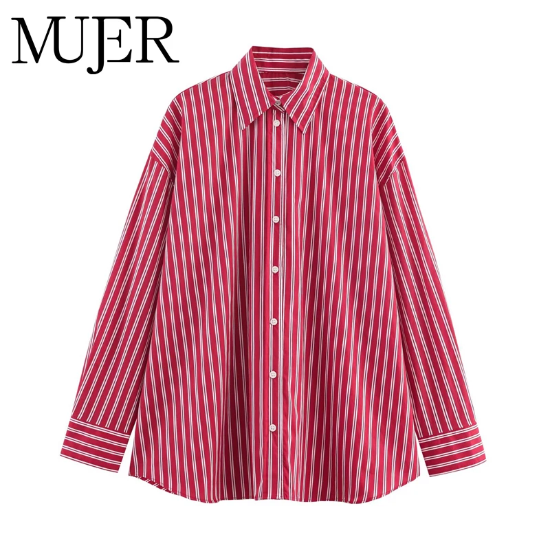 

MUJER Striped Button up Shirts for Women Casual Oversized Shirt Women Long Sleeve Womens Tops and Blouses Loose Women's Shirt