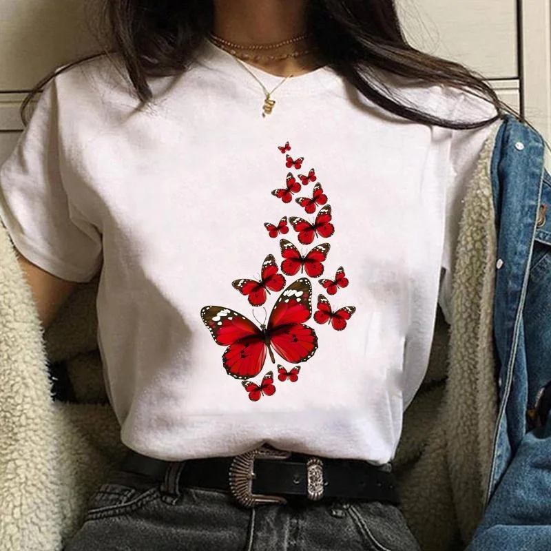 Funny Butterfly Fashion Printed Shirt Women's Summer Personalized Creative Butterfly Pattern T-Shirt Cute Butterfly T-Shirt