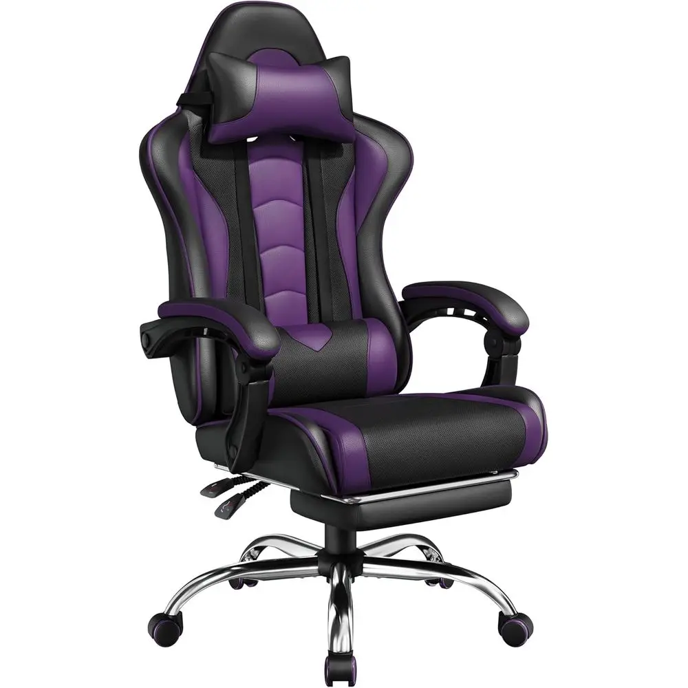 Cadeira Ergonômica para Jogos com Massagem, Suporte Lombar, Altura Ajustável, Assento Giratório - Preto/Roxo