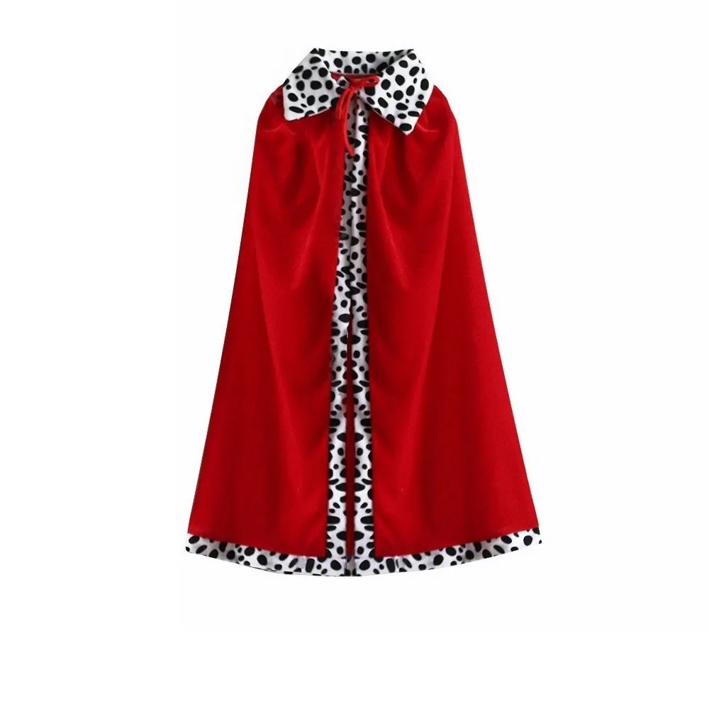 

80/90/130/150cm Halloween King Cloak Red Velvet Party Cosplay Costume Boys Royal Prince Cape Dress Up Spotted White