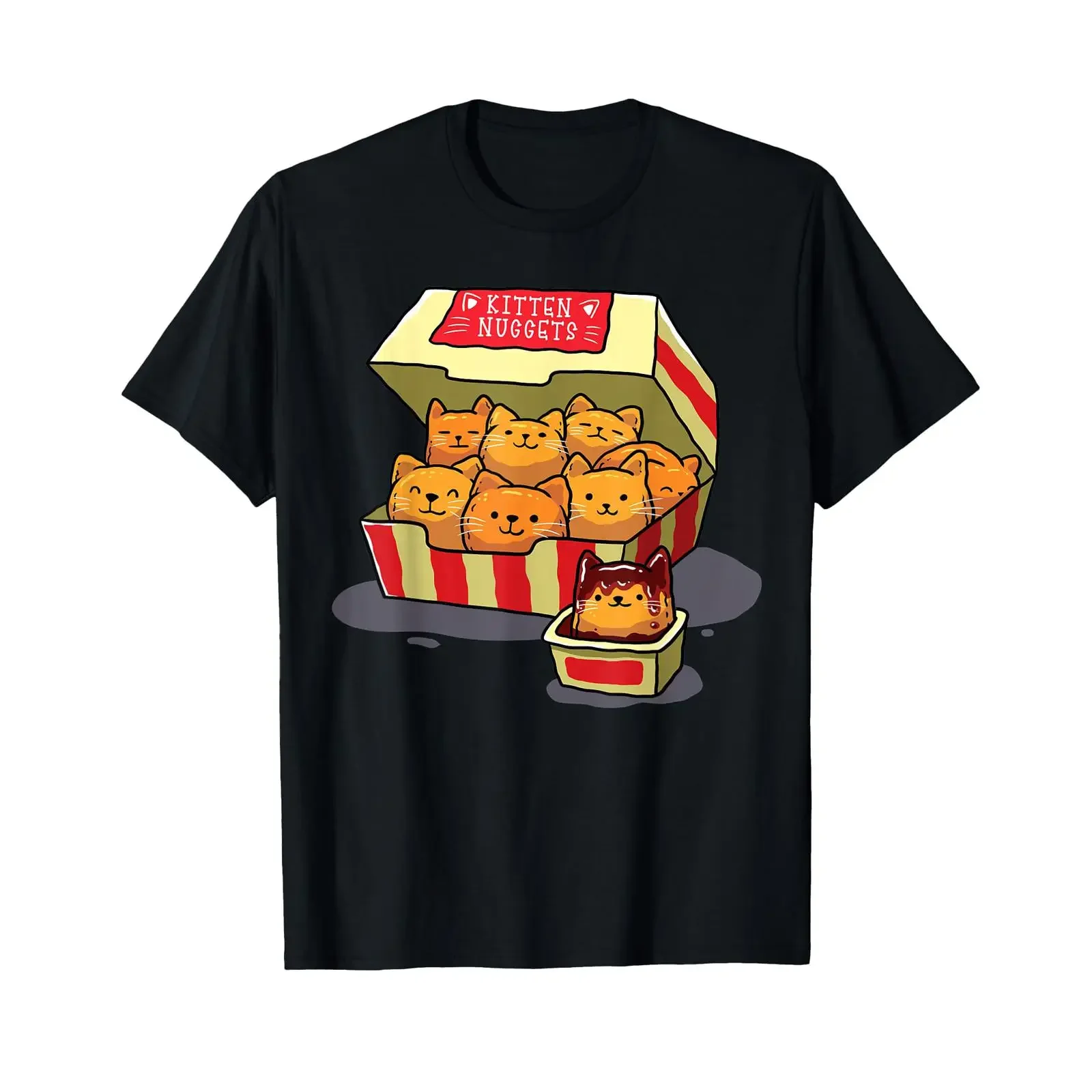 Funny Kitten Nuggets Food Pun T Shirt Cat Lover Chicken Nugget Adult Black  vintage Washed Versatile graphic Breathable