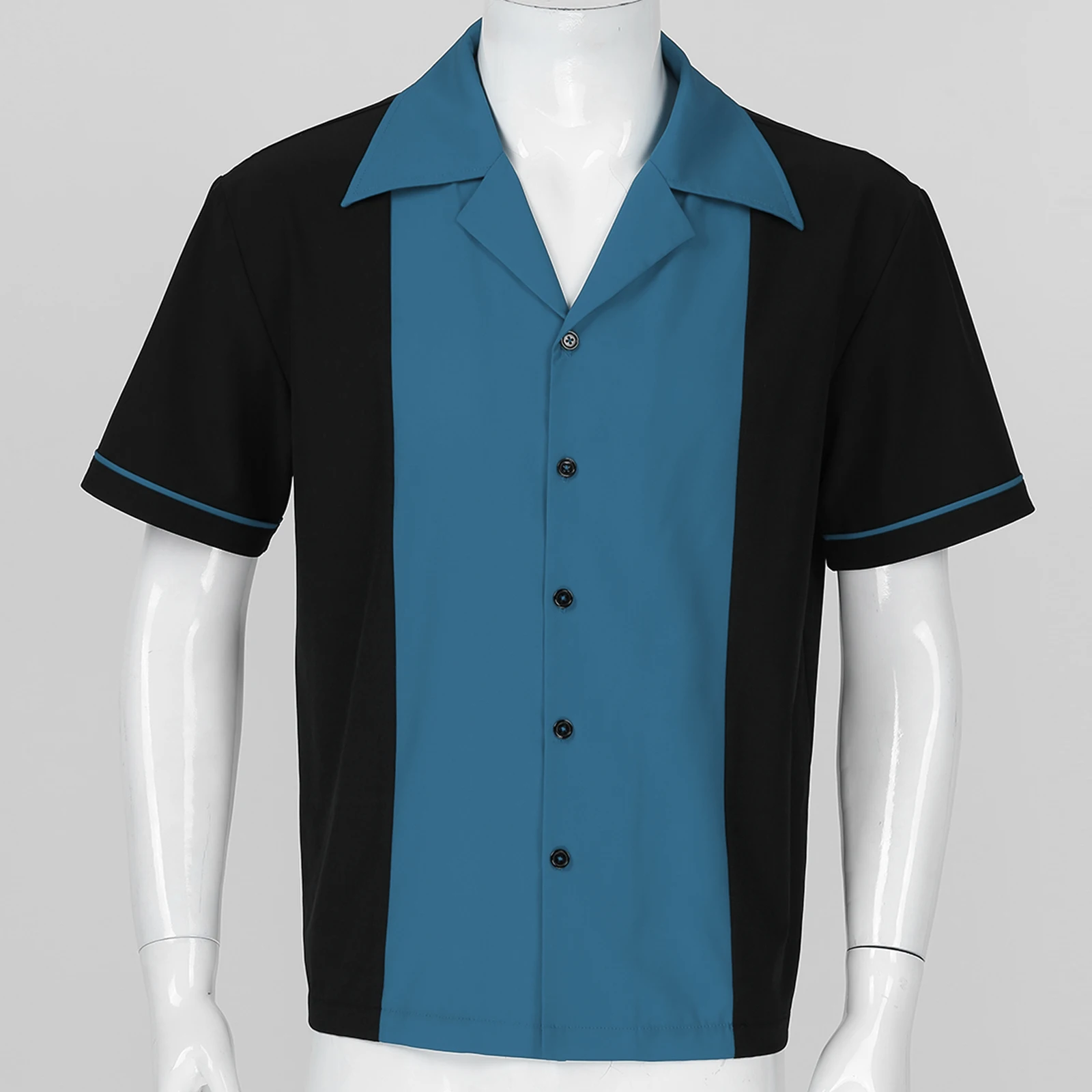 Bowling Retro Mens Short-Sleeve Shirt New Hot 50's Classic Casual Color Block Notched Collar Button Down Tops Office Vacation