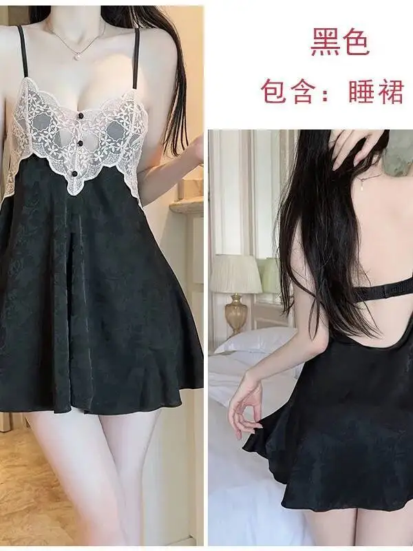 Mode Jacquard Sexy coupe basse pur désir pure dentelle évider dos nu fleur imprimé robe femmes Homewear robe charmante VOX0