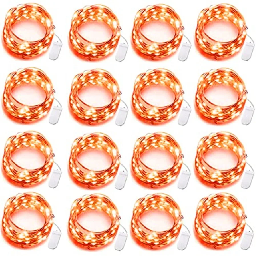 16 Pack LED Fairy Lights Battery Operated - 10Feet 30LED Copper Wire Mason Jar String Lights, IP65 Waterproof, Bendable for Ind
