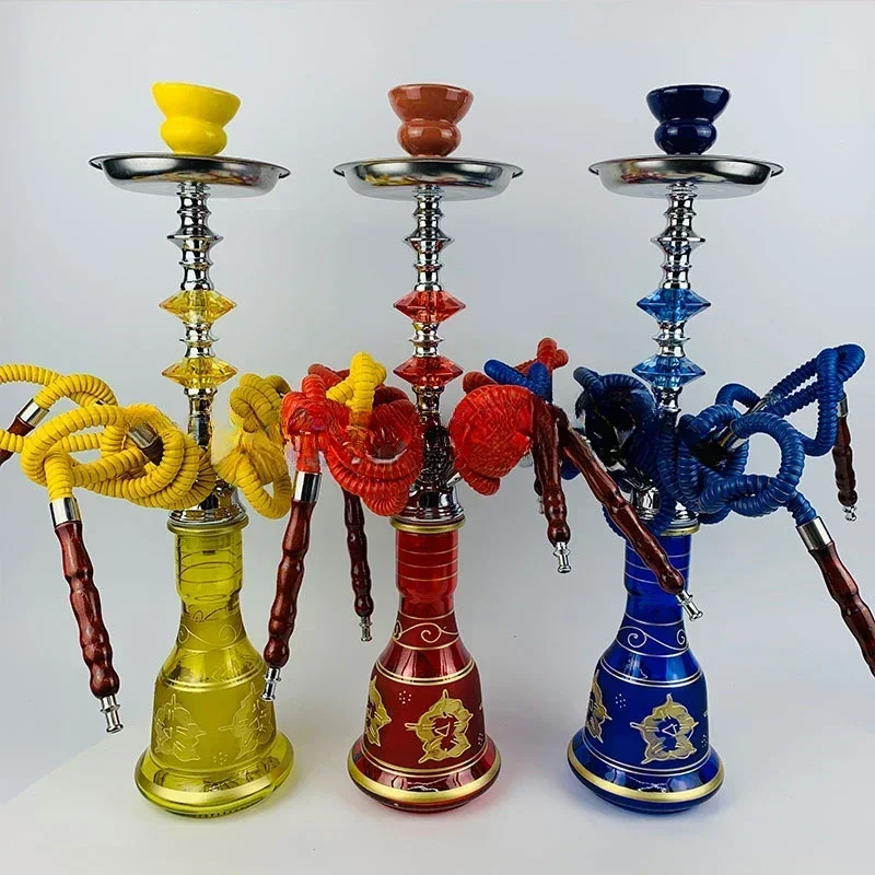Juego completo de cachimbas árabes de tamaño mediano con cuatro tubos, pipas de hookah, para bar, KTV, club nocturno, gran volumen de humo, agua con sabor a frutas.