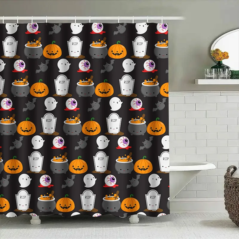 

1 шт., милая занавеска для душа на Хэллоуин, жуткие призраки и тыквы, черный декор для ванной комнаты для детей и взрослых