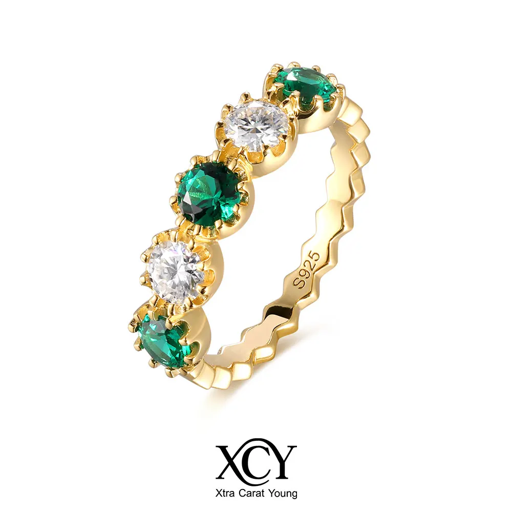 xcy-emeralds-moissanite-half-eternal-ring-925-silver-14k-gold-plated-anniversary-wedding-engagement-rings-jewelry-gift-for-women