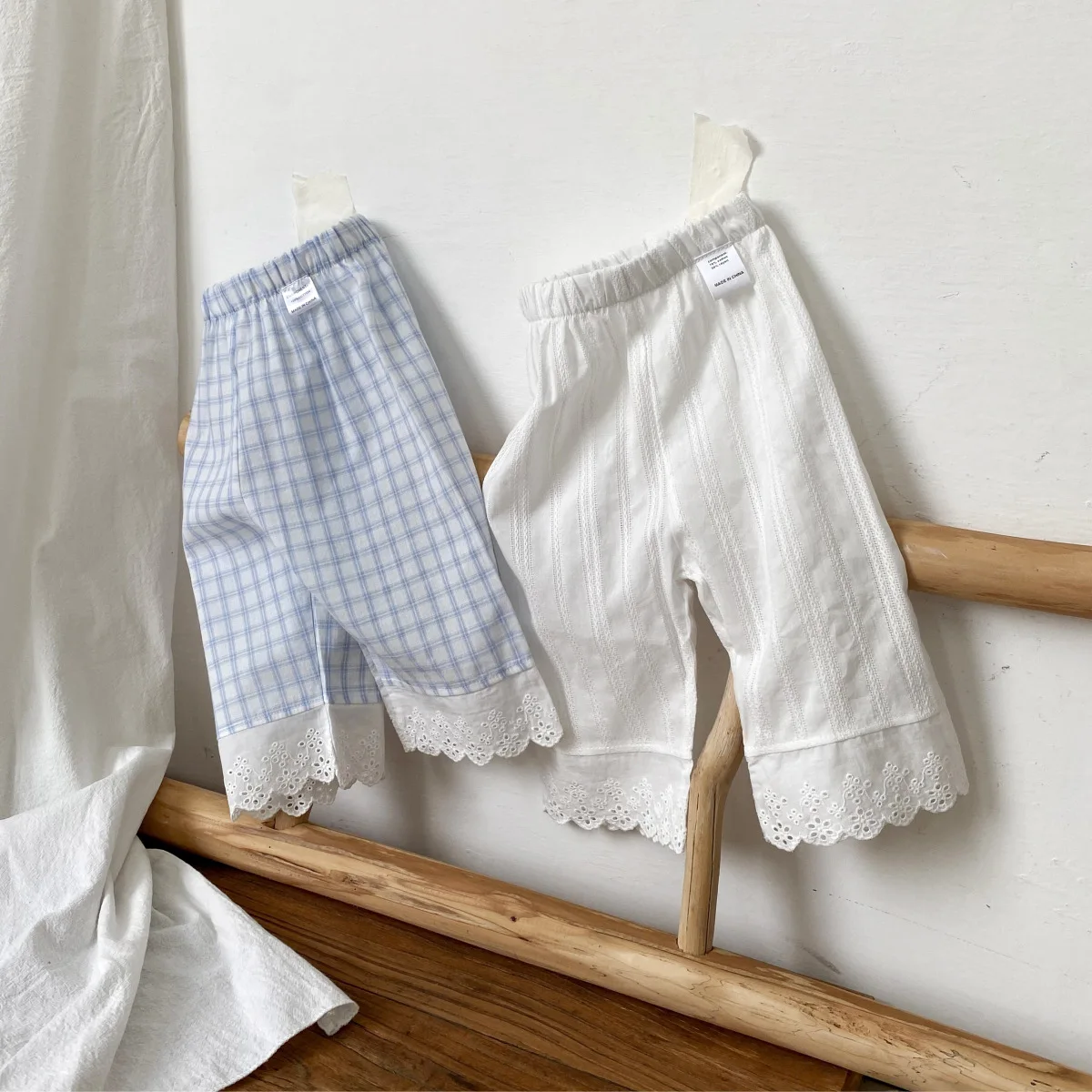 2026 Summer New Baby Girl Cute Lace Trousers Cotton Toddler Casual Pants Girls Thin Breathable Wide Leg Pants Infant Clothes