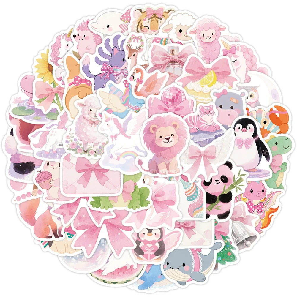 10/30/50 Stück Kawaii Rosa Tier-Graffiti-Aufkleber Cartoon Ästhetische Schleifen-Sticker Wasserfeste DIY Koffer Gitarren Handy Aufkleber Geschenk