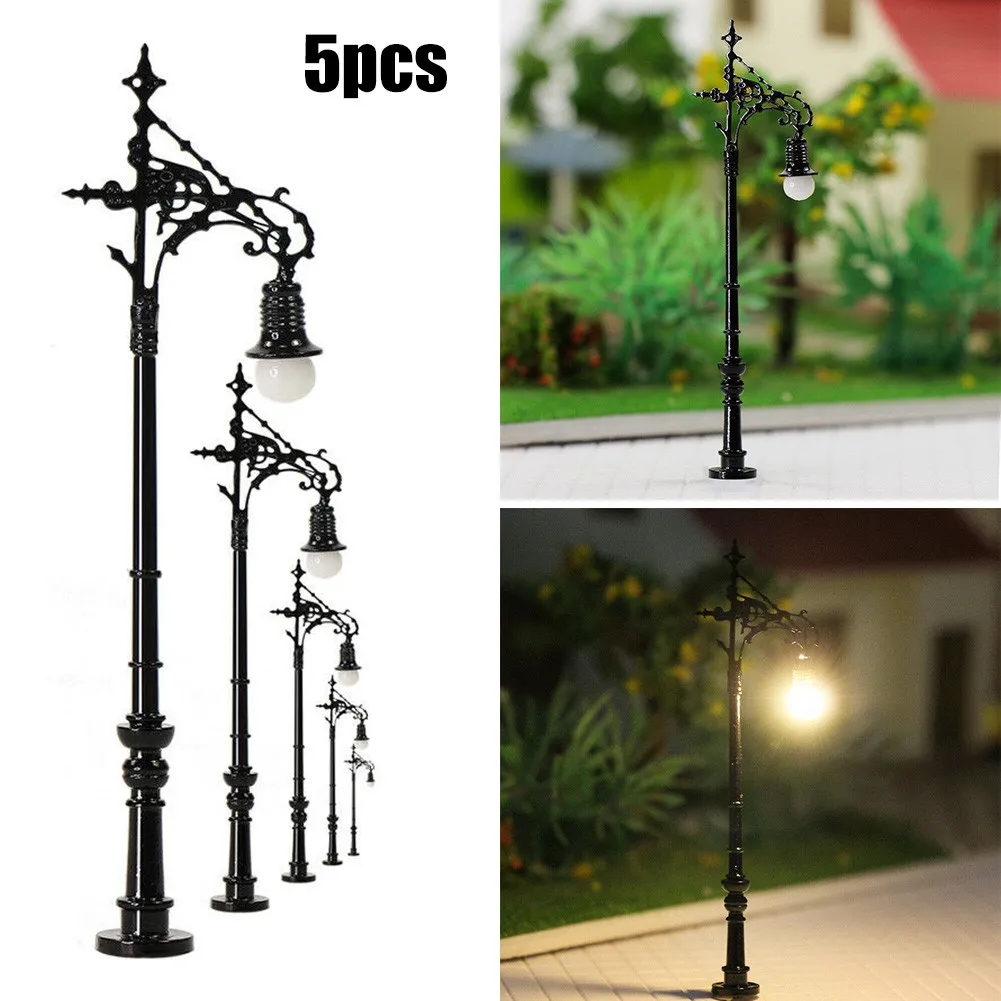 5 Pieces N Scale Model Railway Street Lamp 1:160 LED Light 65mm Metal Lantern With Resistors For Train Layout Building Scenery A