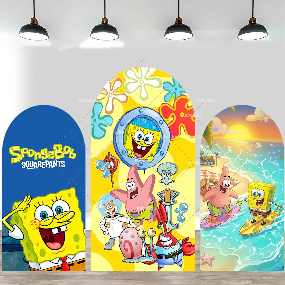 SpongeBob Arch Backdrop Cover Elastic Fabric Baby Shower Decor Children Birthday Party Decor Wall Photographic Backdrop Props