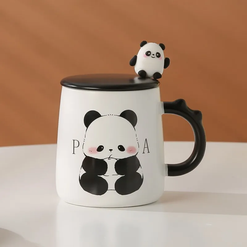 Makeup Ceramic Cup Creative Cartoon Water Cup Office Coffee Cup Handheld Gift Panda Mascot Souvenir Gift Towel Handheld fan