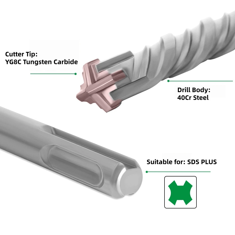 SDS Plus Drill Bit Cross Tips 6/8/10/12mm Drill Bit 4 Cutters 110mm 160mm Wall Brick Block Electric Hammer Masonry Drilling Bits
