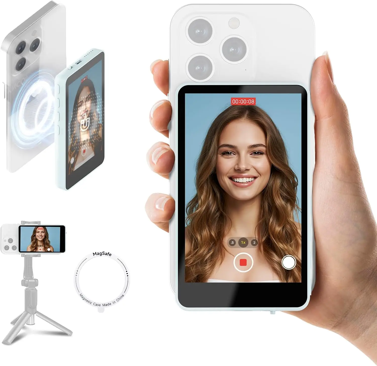 

SYNCO XView Magnetic Wireless Phone Monitor for iPhone & Android, 4K/1080p Rear Camera Vlog Screen with 164FT Range for YouTube