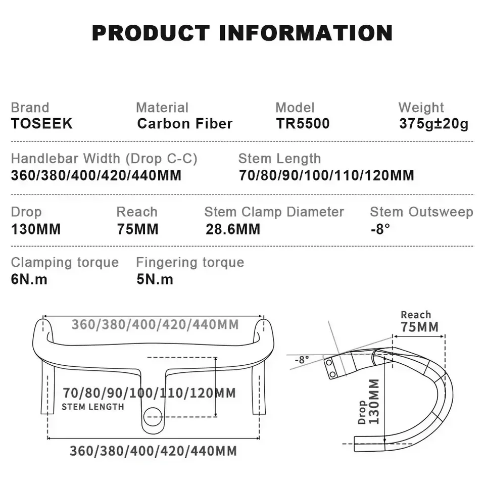 TOSEEK TR5500 ロードバイク フルカーボンファイバーステム 一体型