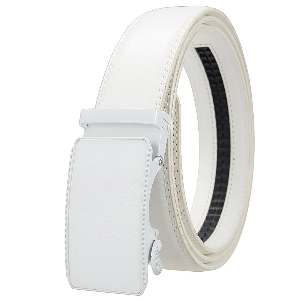 Plyesxale NEW White Automatic Buckle Belt For Men Fashion Genuine Leather Belts Male cinturones para hombre ceinture homme B1374