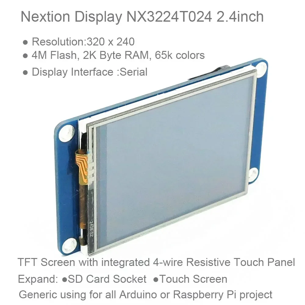 NX3224T024 UART HMI Smart LCD Display Module 2.4 Inch Resistive Touch Screen Compatible with Arduino Raspberry Pi Home Office