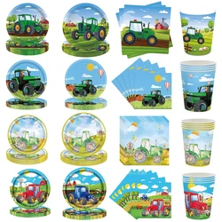 Farm Tractor Theme kids Birthday Disposable Tableware Party Decor Boy Girl Tractor Birthday Party Supplies Plates Cups Napkin