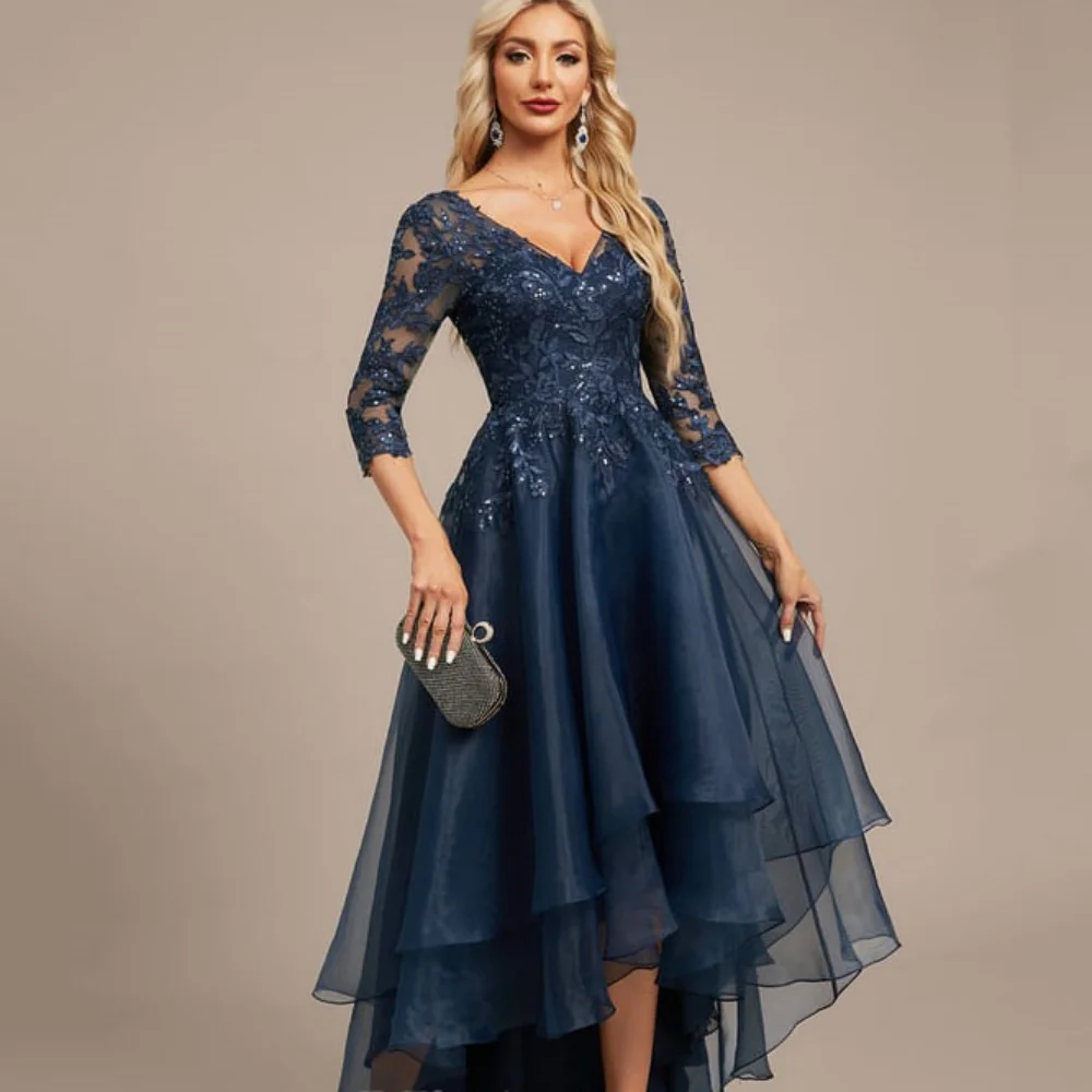 Camellia Elegant Female Dress V Neck Chiffon Lace A Line Wedding Party Dresses Flow Mother of Bride Dresses Robe De Soirée