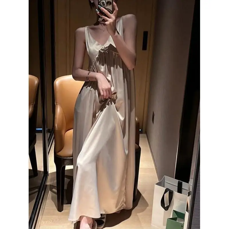 

Women's Pajamas Comfortable Nightgown Sleepwear Thin Women Summer Homewear Royal Sleeveless Strapless Backless Long Elegant Sexy