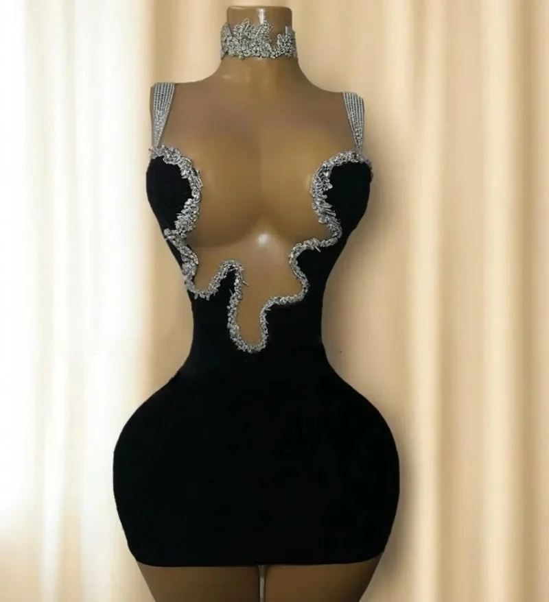 Sexy kurze Ballkleider für schwarze Mädchen, durchsichtige, perlenbesetzte Cocktailkleider für afroamerikanische Geburtstagsfeiern, individuell gestaltet