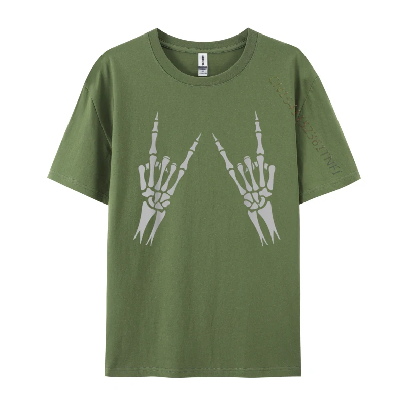 Rock On Rock Star Concert Buddy Skeleton Hand Sign Printed On Cotton T-Shirts For Men Tops Tees 2024 New O-Neck Clothing Shirt