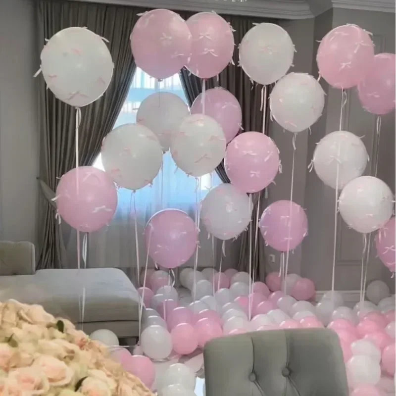 12 Inch 5pcs Proposal Ins Balloon Wih Ribbon Bow Fpr Wedding Birthday Party Scene Arrangement Beauty Photography Props