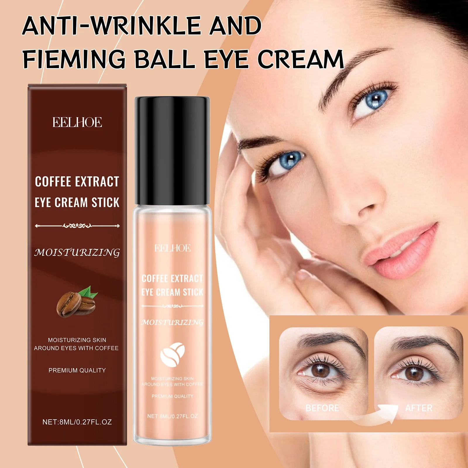 

Caffeine Anti -wrinkle Tightening Eye Roller Massager Cream Moisturizing Improving Swelling Diminishing Fine Lines Eye Cream