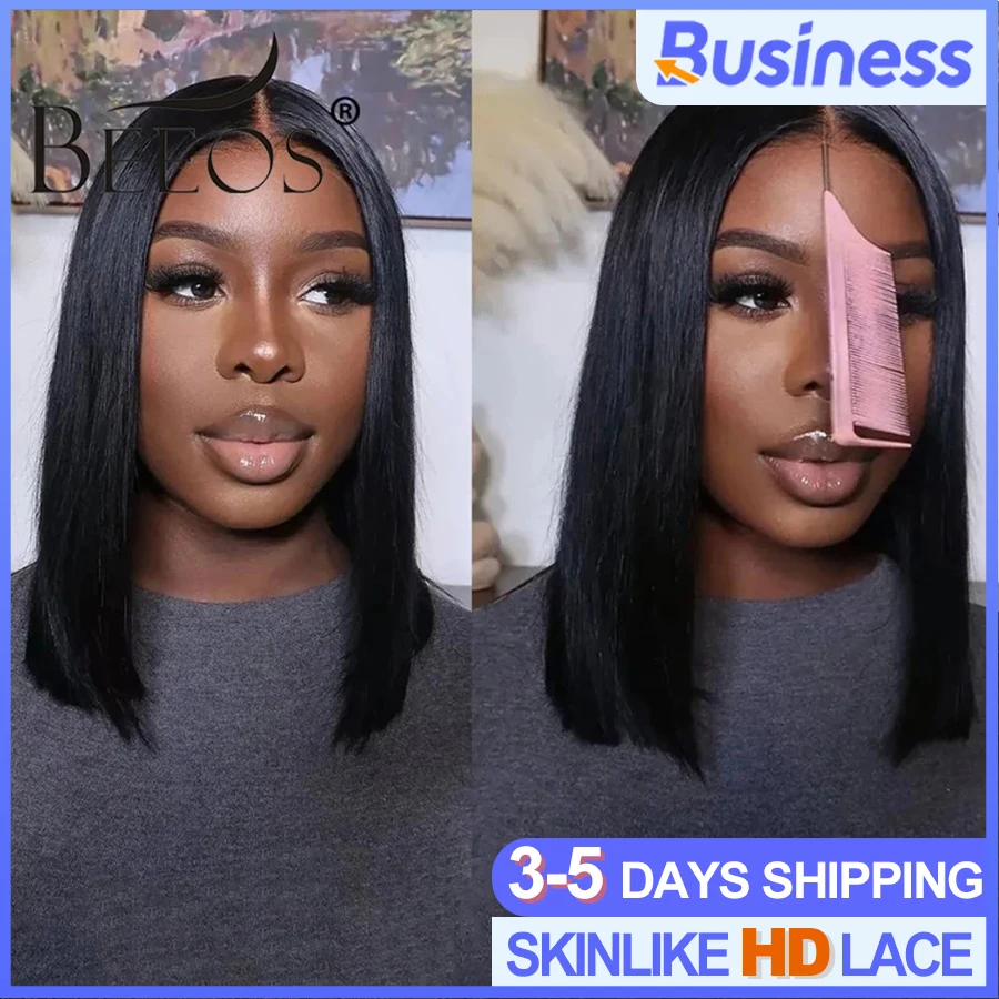 

180% Glueless 5x5 HD Lace Closure Bob Wig Silky Straight Short Bob Preplucked HD Transparent Lace Human Hair Wigs Ready To Go