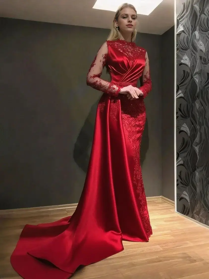 

Evening Dress Prom Dresses Evening DressMermaid Formal Gorgeous Grey Long Sleeves Jewel Stretch Satin with Appliques Customized